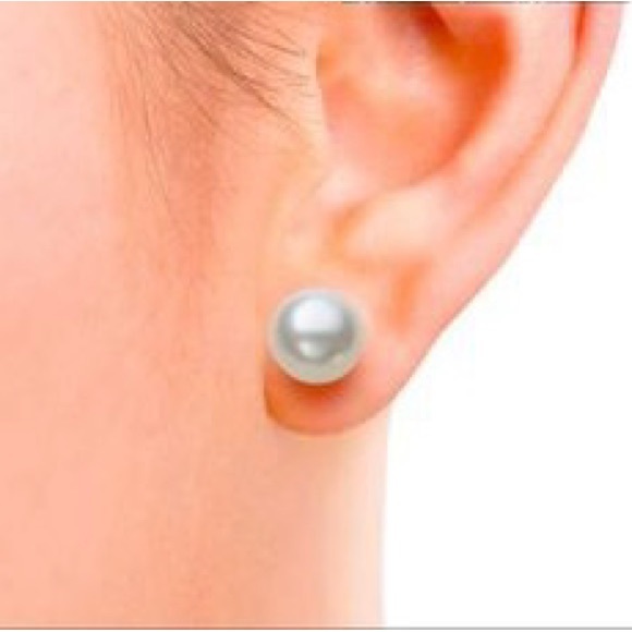 Belle de Mer Cultured Freshwater Button Pearl (8-9 mm) Stud Earrings - Gray - Picture 2 of 4